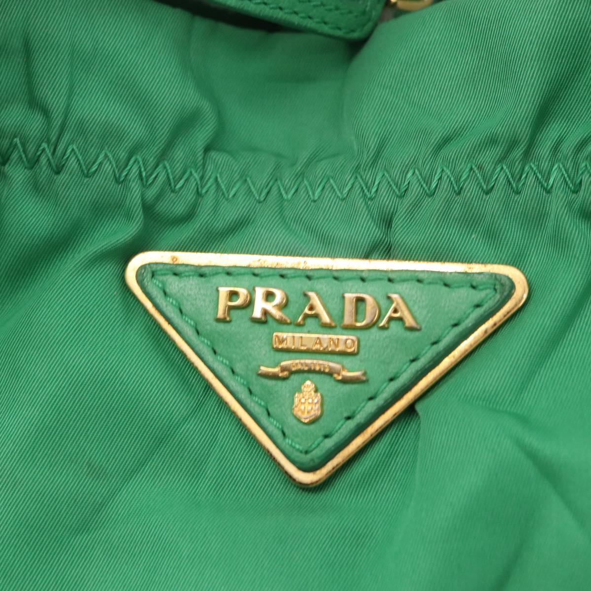 PRADA Hand Bag Nylon Green Gold Auth 154693