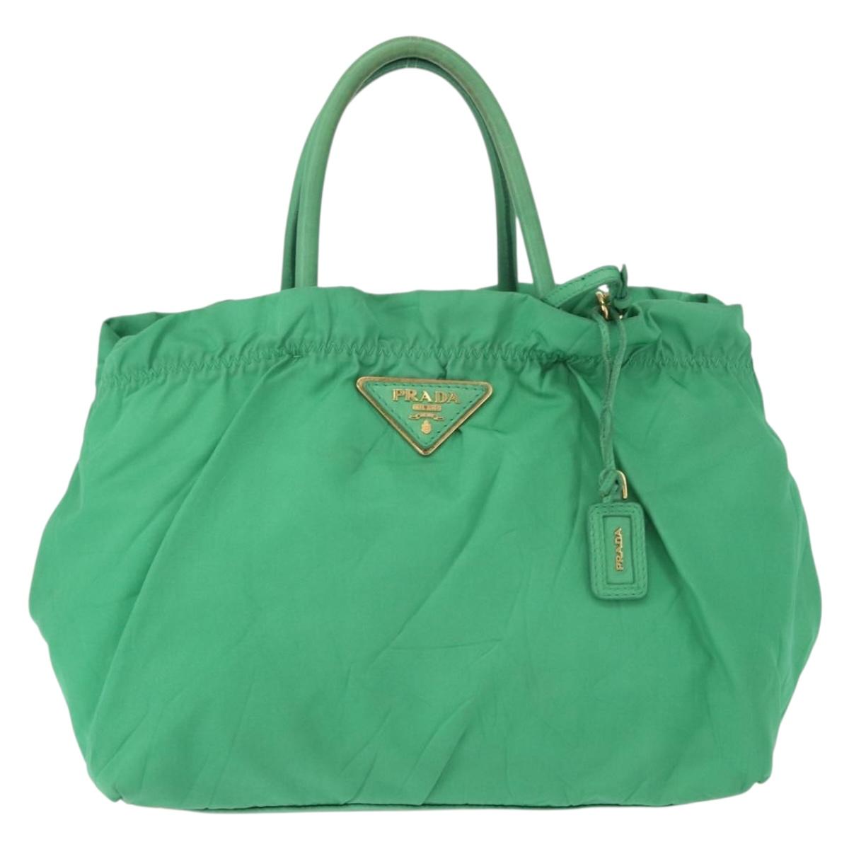 PRADA Hand Bag Nylon Green Gold Auth 154693