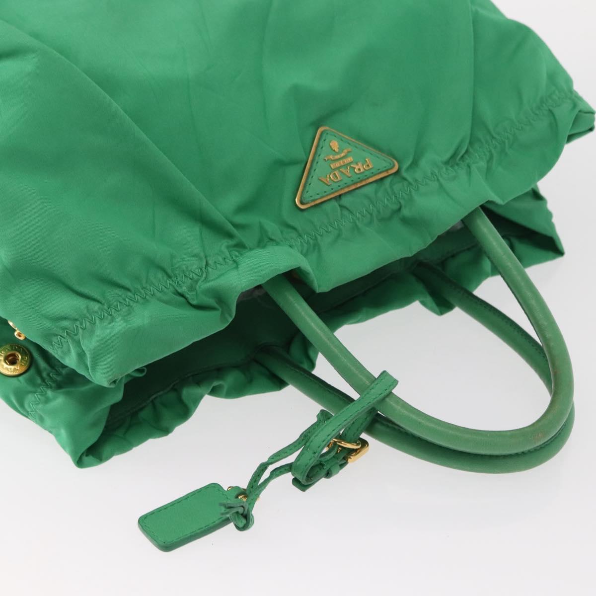 PRADA Hand Bag Nylon Green Gold Auth 154693