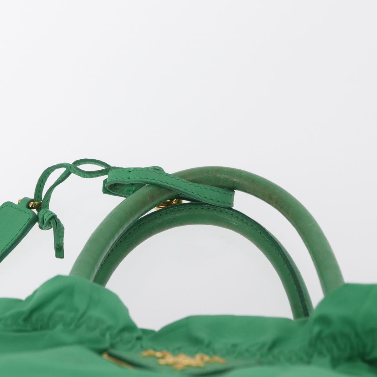 PRADA Hand Bag Nylon Green Gold Auth 154693