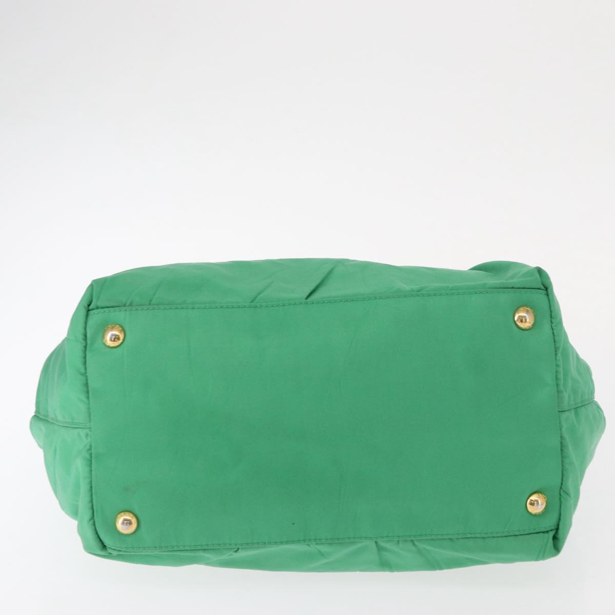PRADA Hand Bag Nylon Green Gold Auth 154693