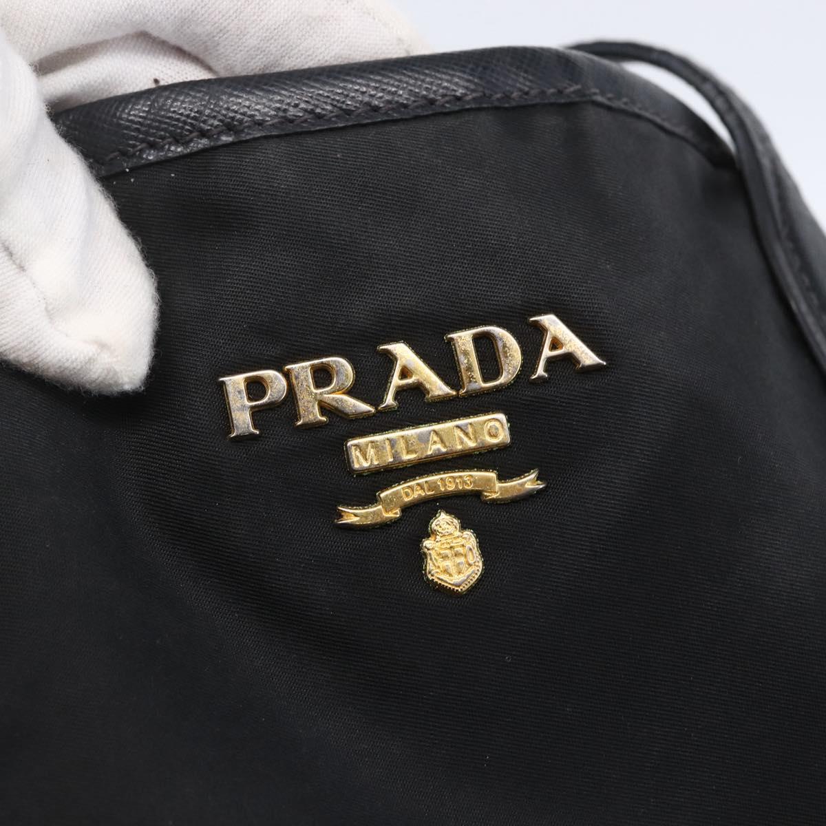PRADA Tote Bag Nylon Black Gold Auth 154695
