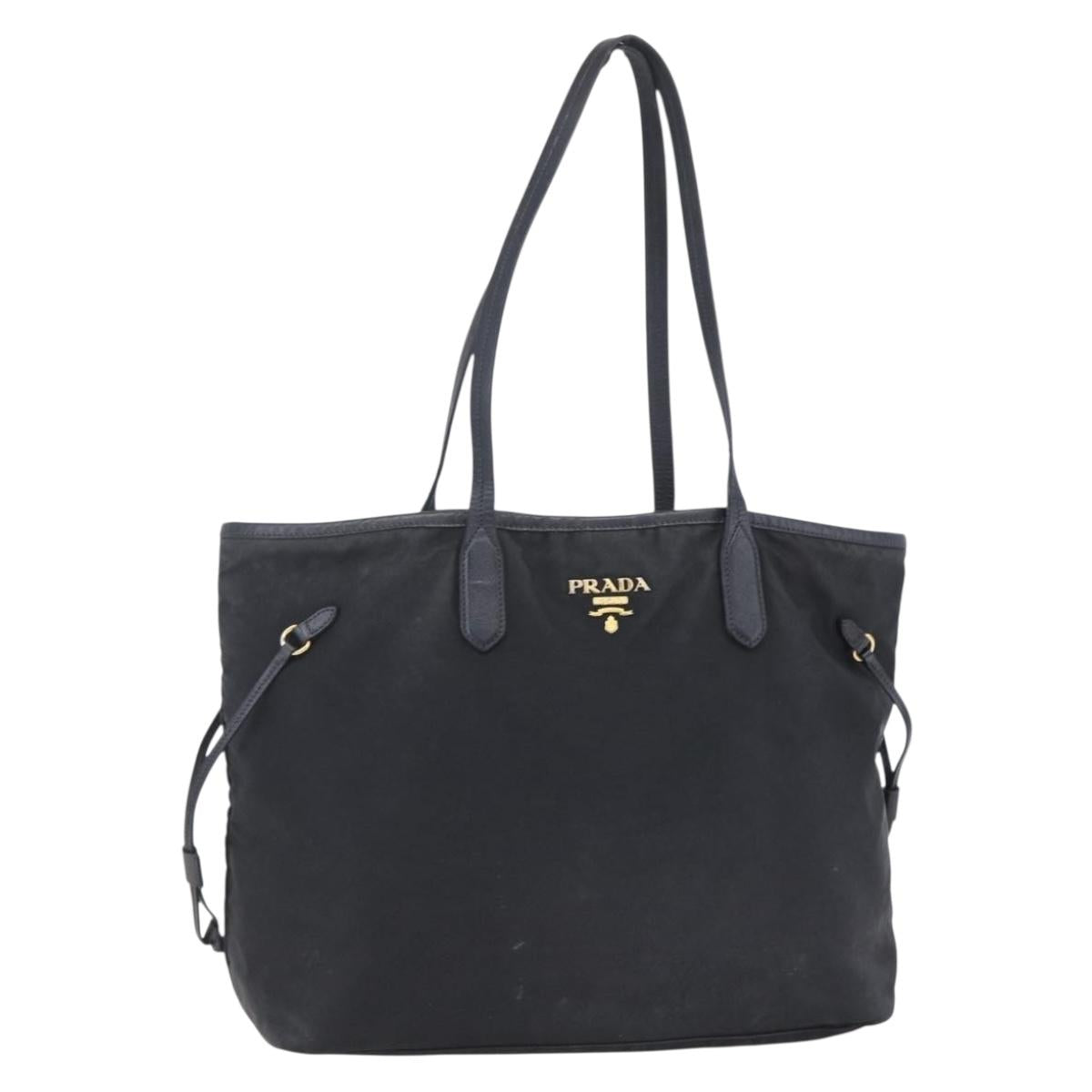 PRADA Tote Bag Nylon Black Gold Auth 154695