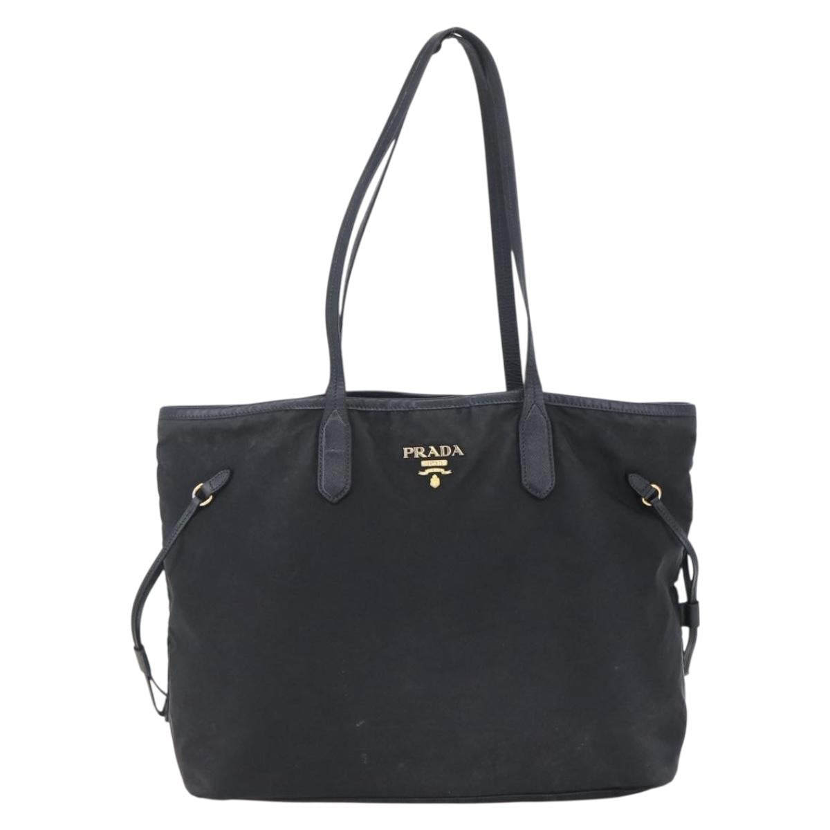 PRADA Tote Bag Nylon Black Gold Auth 154695