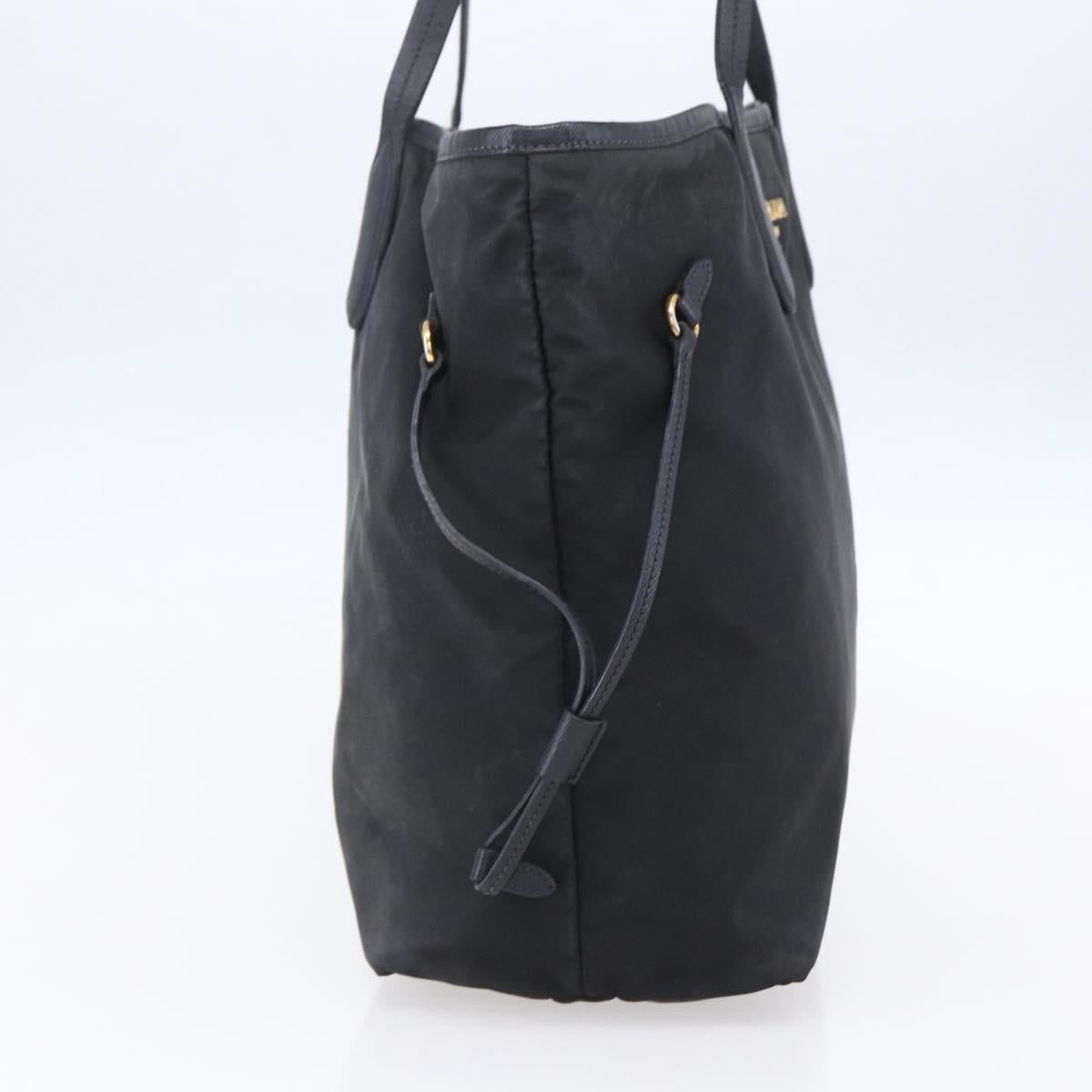PRADA Tote Bag Nylon Black Gold Auth 154695