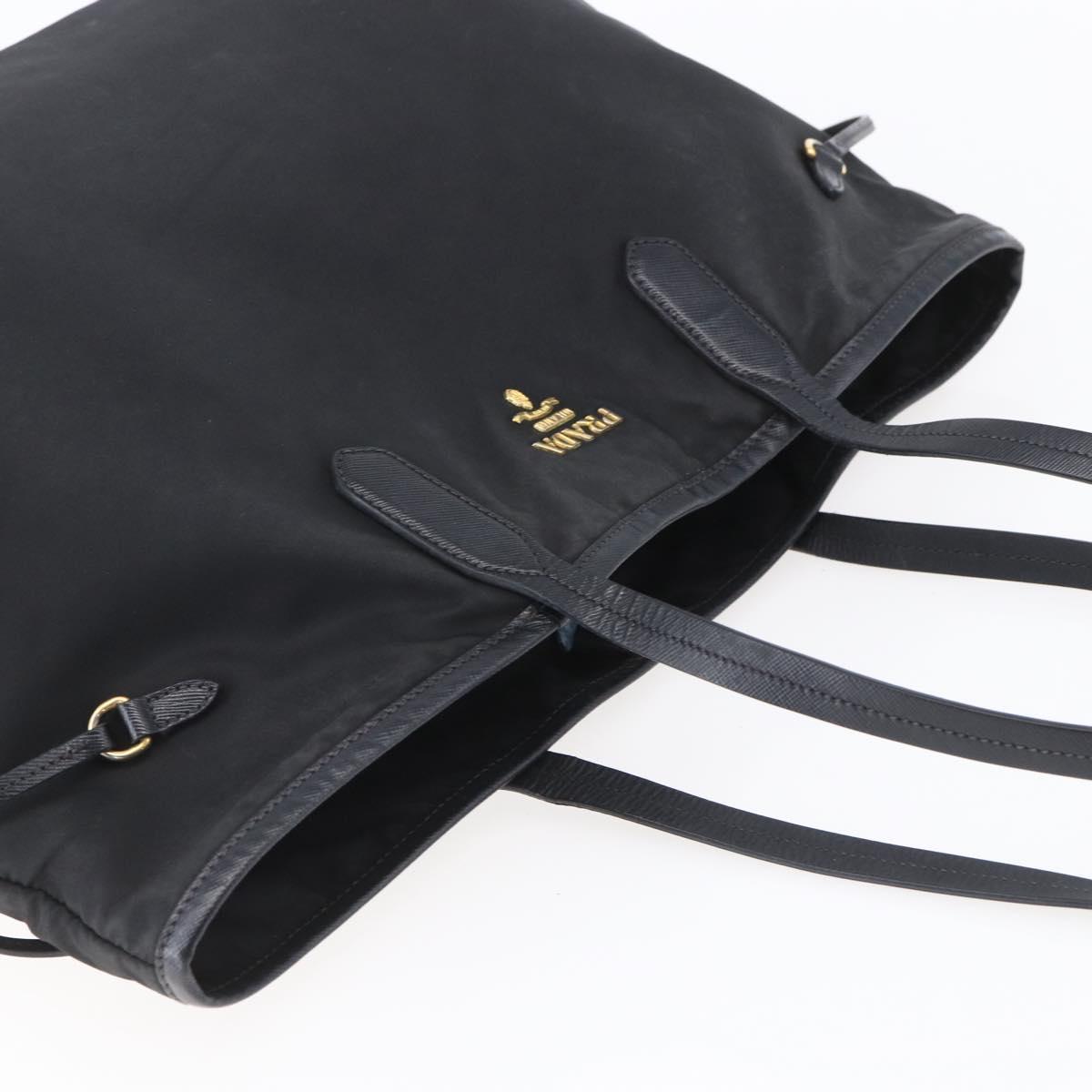 PRADA Tote Bag Nylon Black Gold Auth 154695