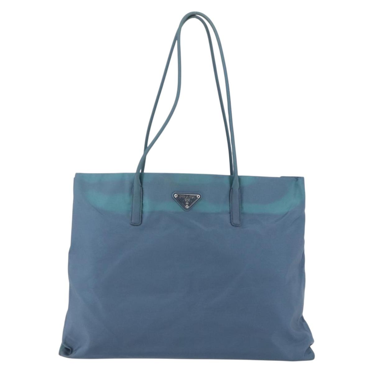 PRADA Shoulder Bag Nylon Light Blue Silver Auth 154696