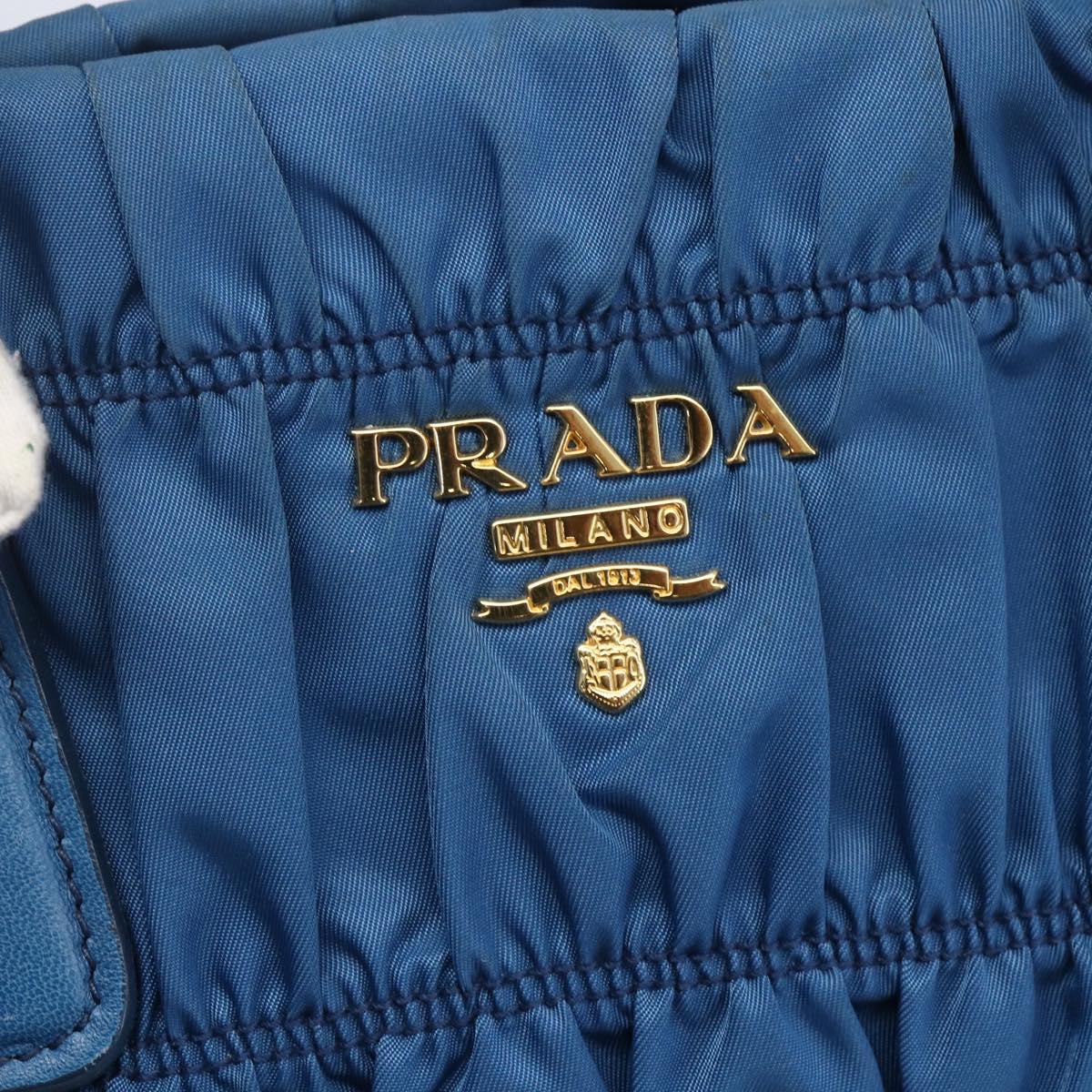 PRADA Gathered Hand Bag Nylon 2way Blue Gold Auth 154697
