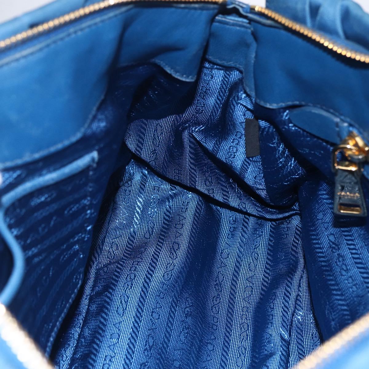 PRADA Gathered Hand Bag Nylon 2way Blue Gold Auth 154697