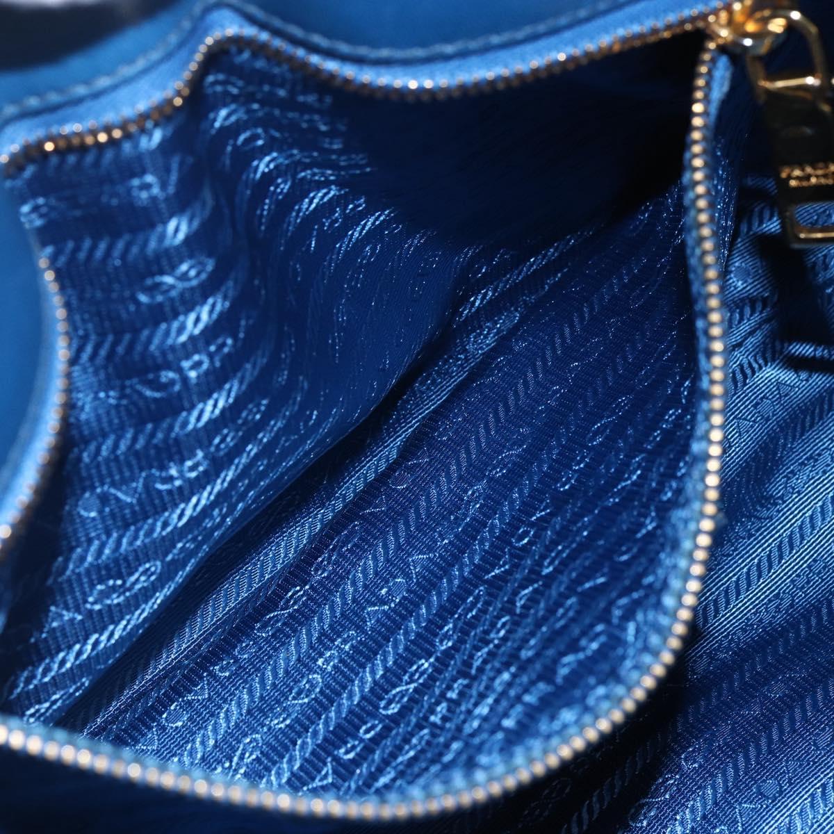 PRADA Gathered Hand Bag Nylon 2way Blue Gold Auth 154697