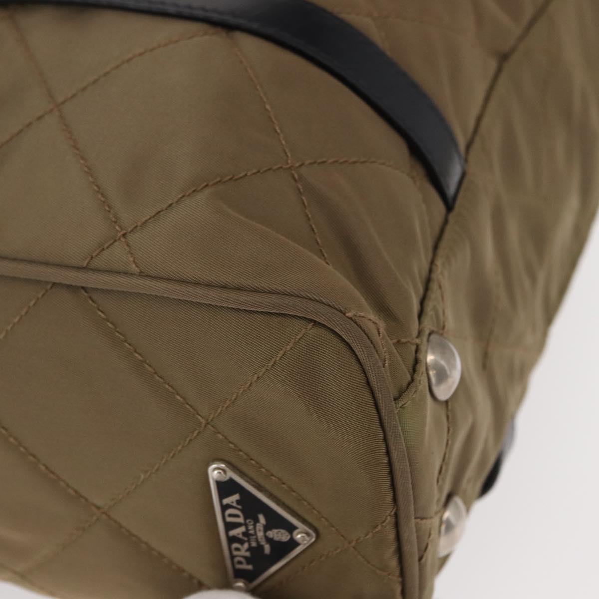 PRADA Chain Shoulder Bag Nylon Beige Silver Auth 154698