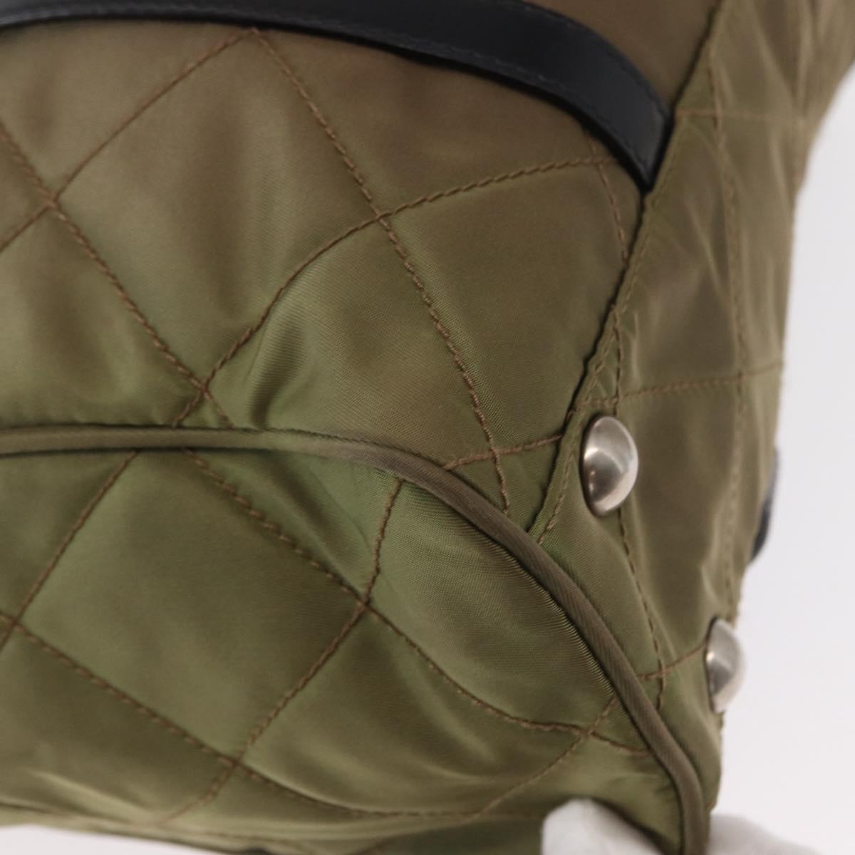 PRADA Chain Shoulder Bag Nylon Beige Silver Auth 154698