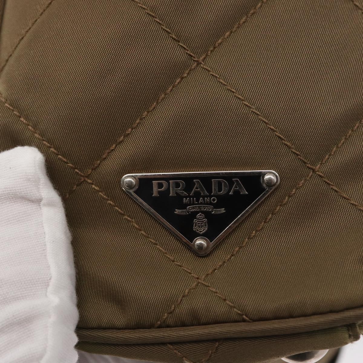 PRADA Chain Shoulder Bag Nylon Beige Silver Auth 154698