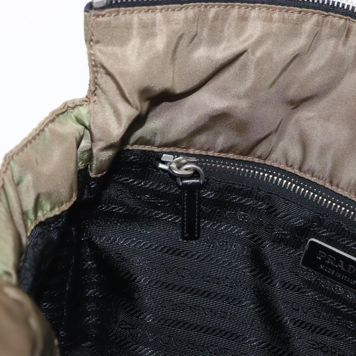 PRADA Chain Shoulder Bag Nylon Beige Silver Auth 154698