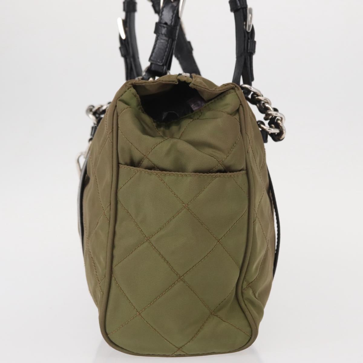 PRADA Chain Shoulder Bag Nylon Beige Silver Auth 154698