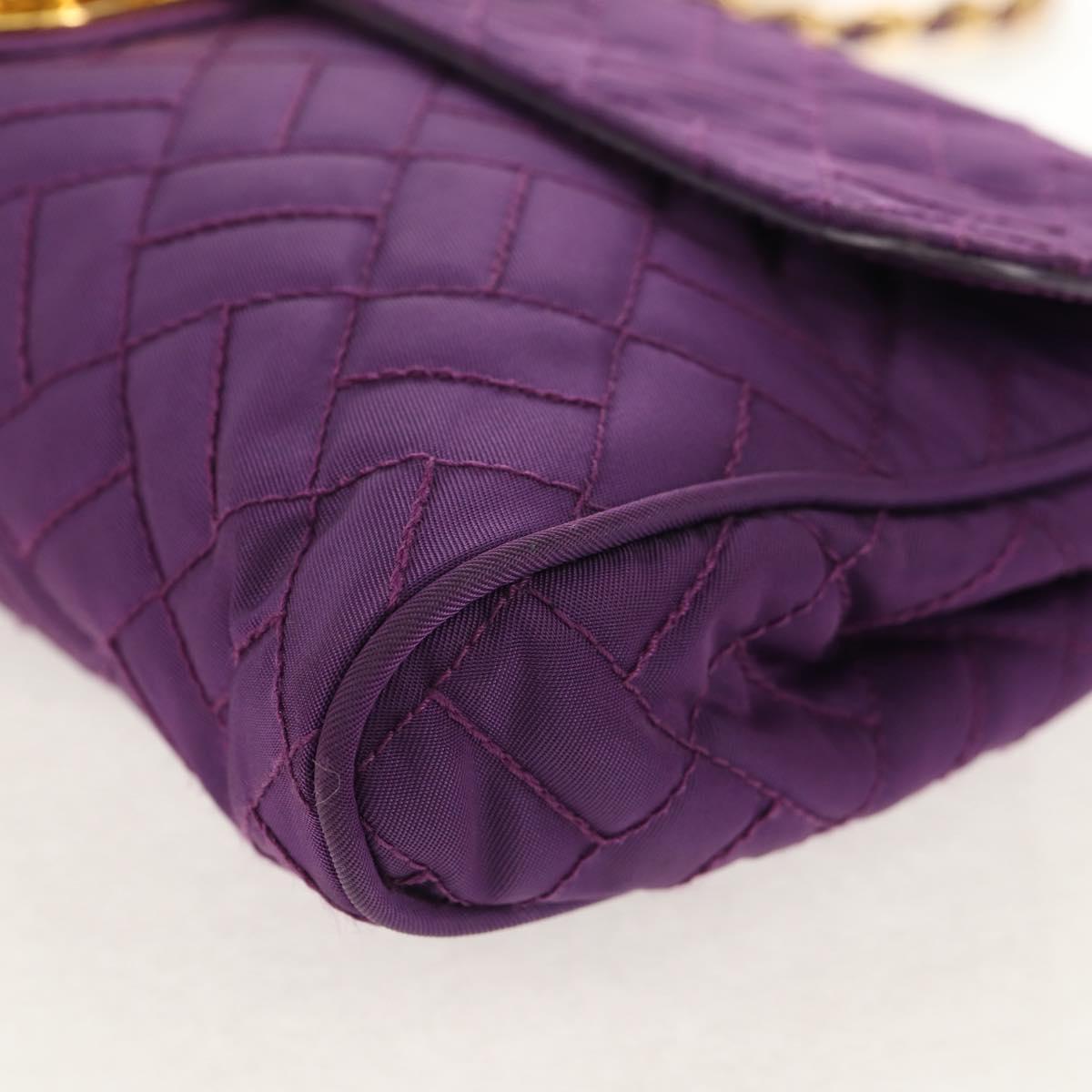 PRADA Chain Shoulder Bag Nylon Purple Gold Auth 154699V