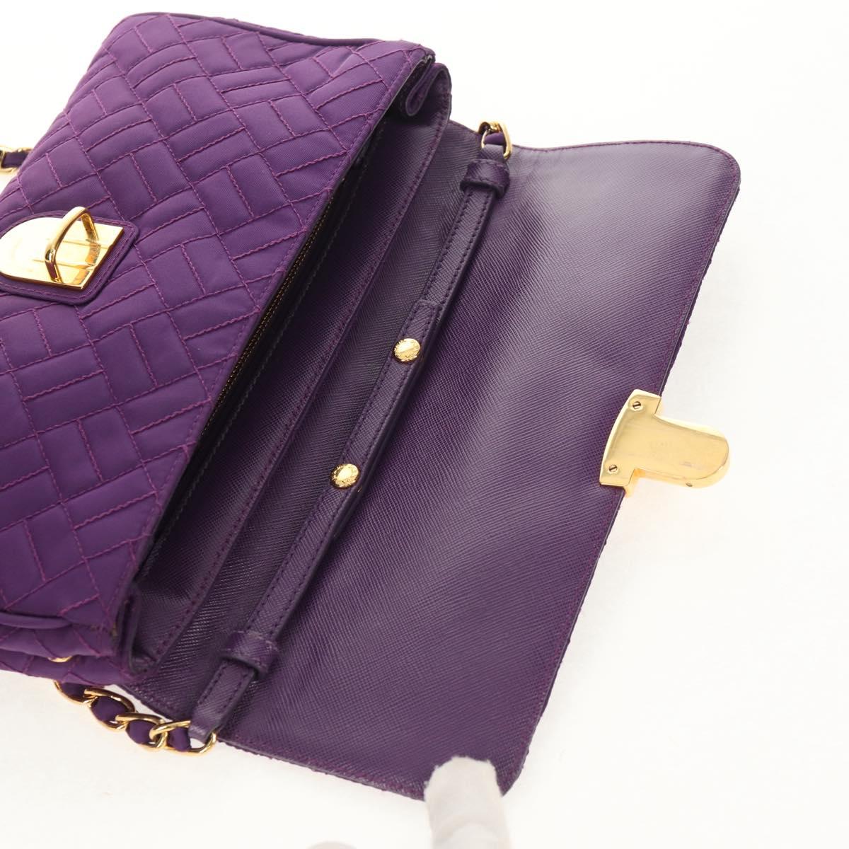 PRADA Chain Shoulder Bag Nylon Purple Gold Auth 154699V