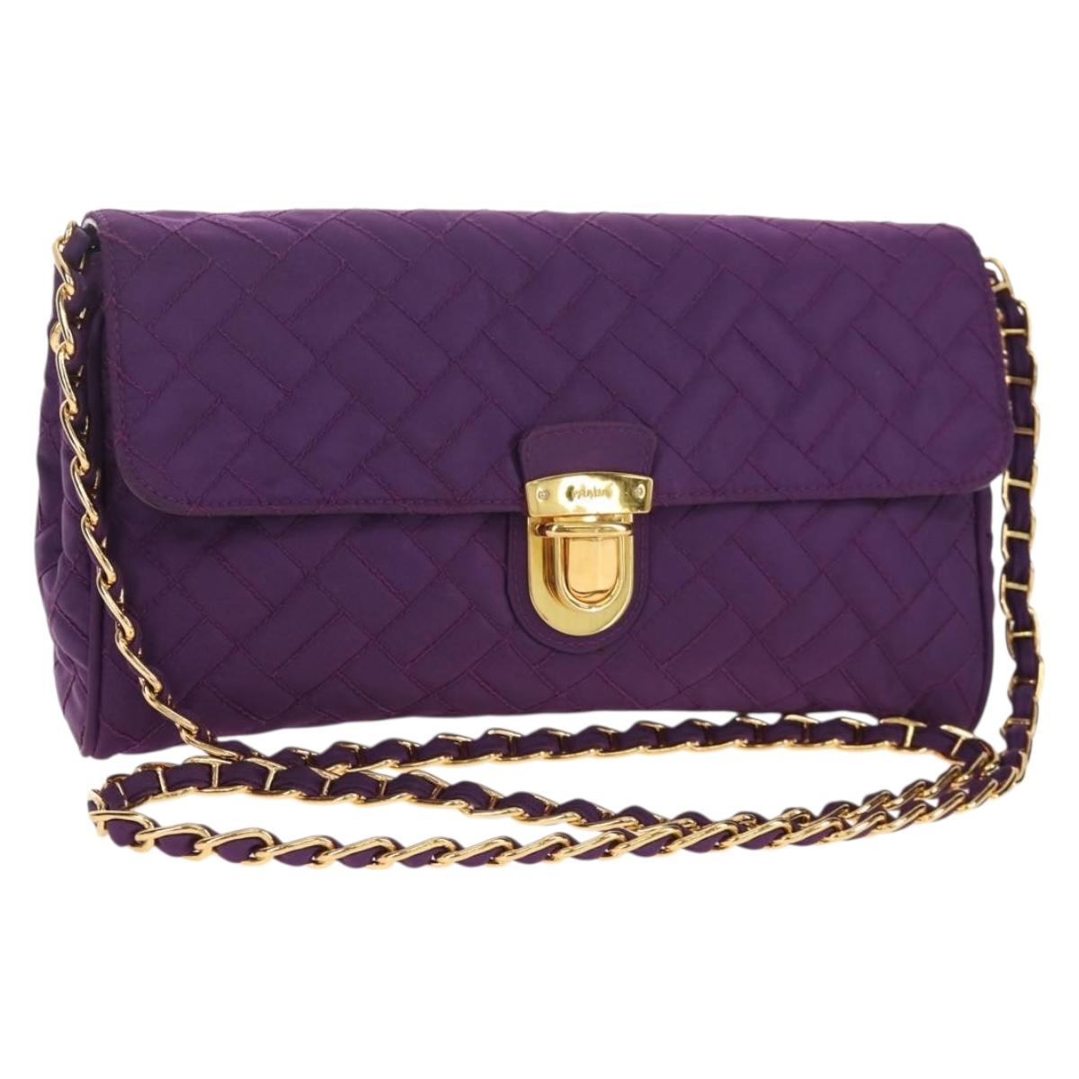 PRADA Chain Shoulder Bag Nylon Purple Gold Auth 154699V