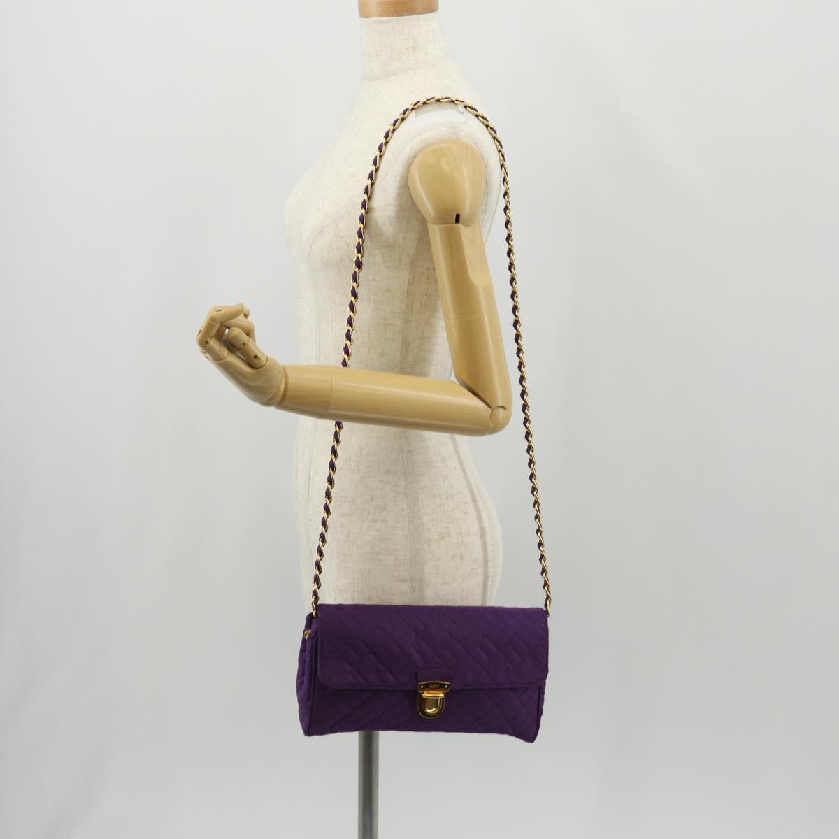 PRADA Chain Shoulder Bag Nylon Purple Gold Auth 154699V