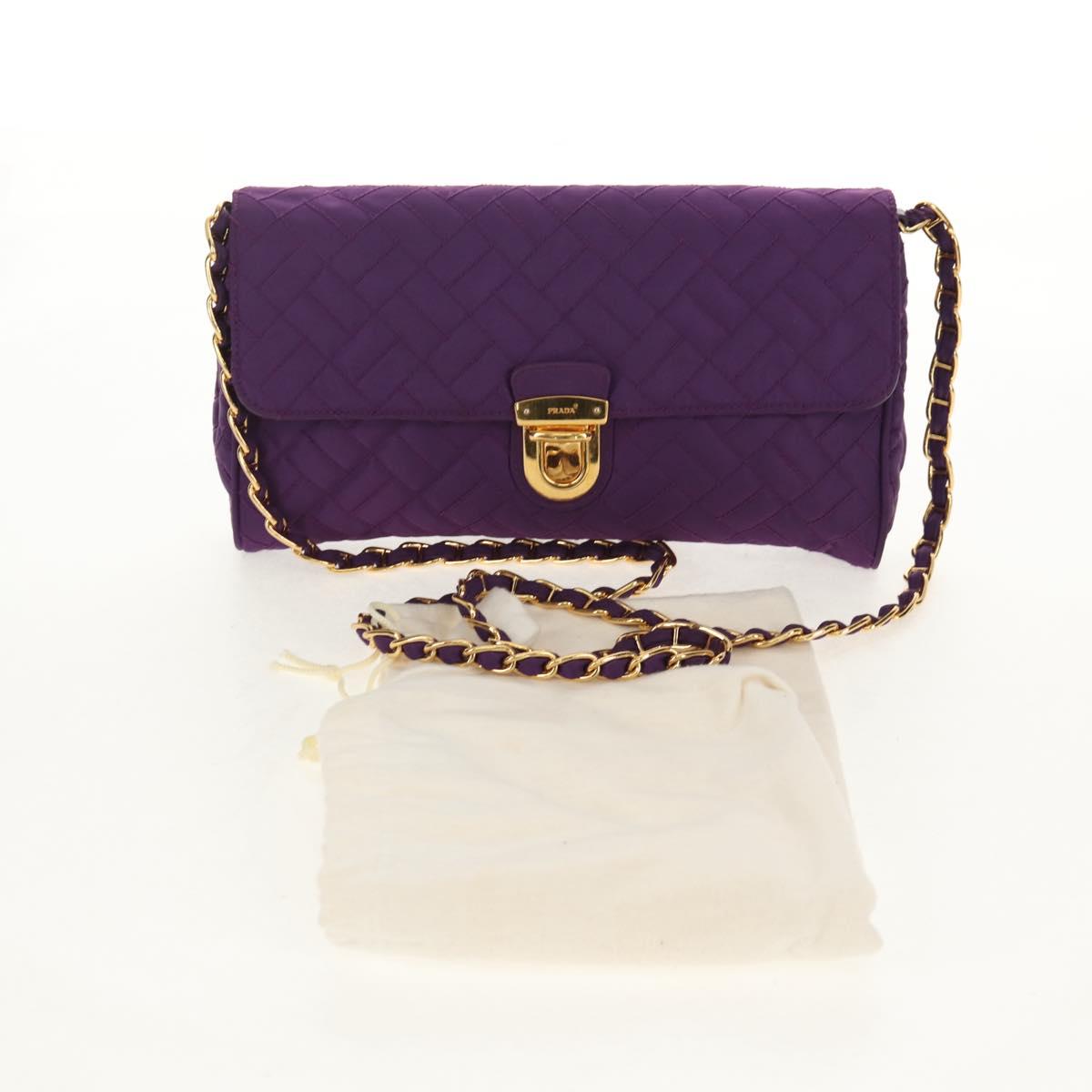 PRADA Chain Shoulder Bag Nylon Purple Gold Auth 154699V