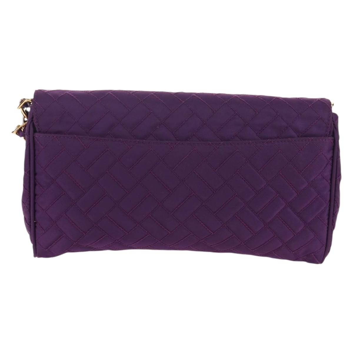PRADA Chain Shoulder Bag Nylon Purple Gold Auth 154699V