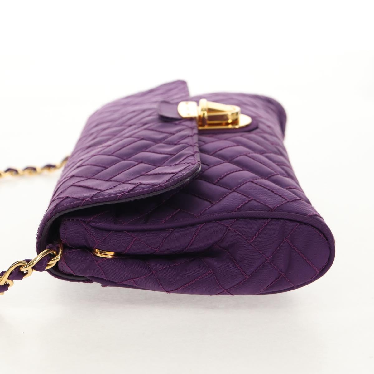 PRADA Chain Shoulder Bag Nylon Purple Gold Auth 154699V