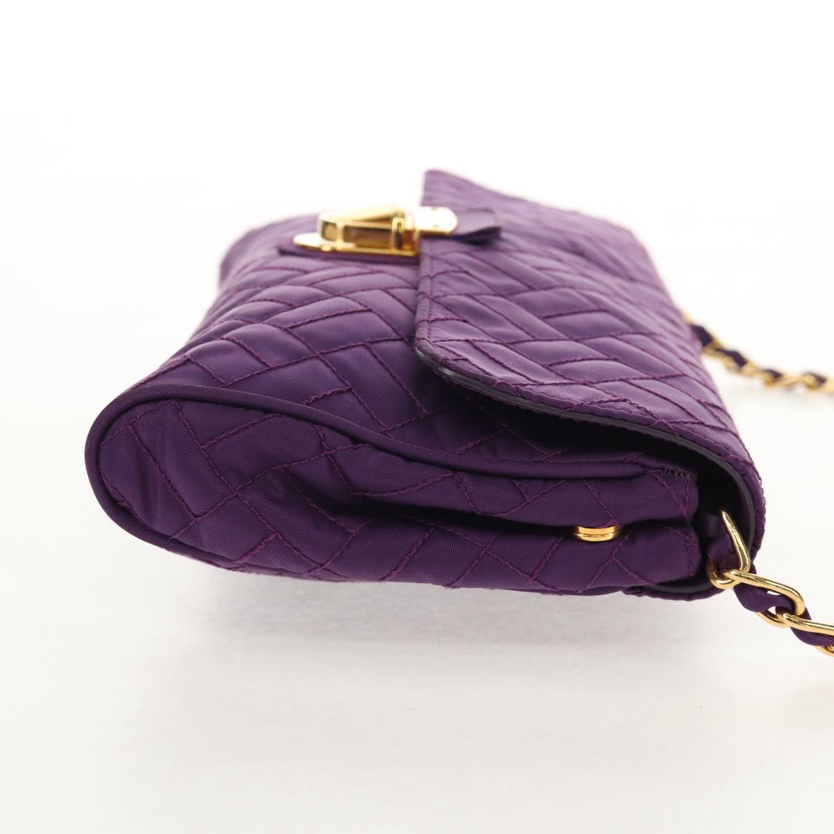PRADA Chain Shoulder Bag Nylon Purple Gold Auth 154699V