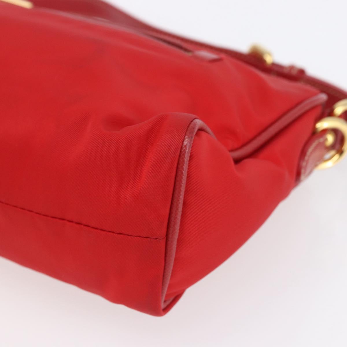 PRADA Shoulder Bag Nylon Red Gold Auth 154700V