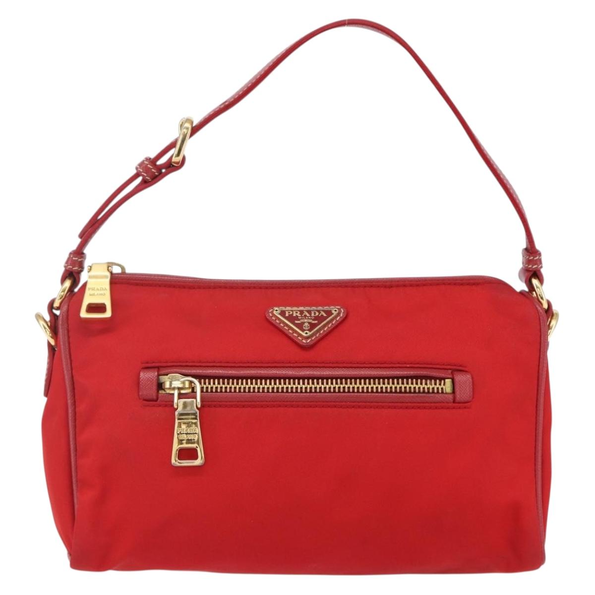 PRADA Shoulder Bag Nylon Red Gold Auth 154700V