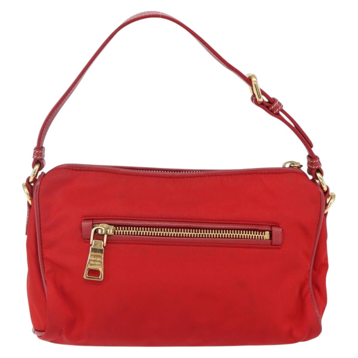 PRADA Shoulder Bag Nylon Red Gold Auth 154700V