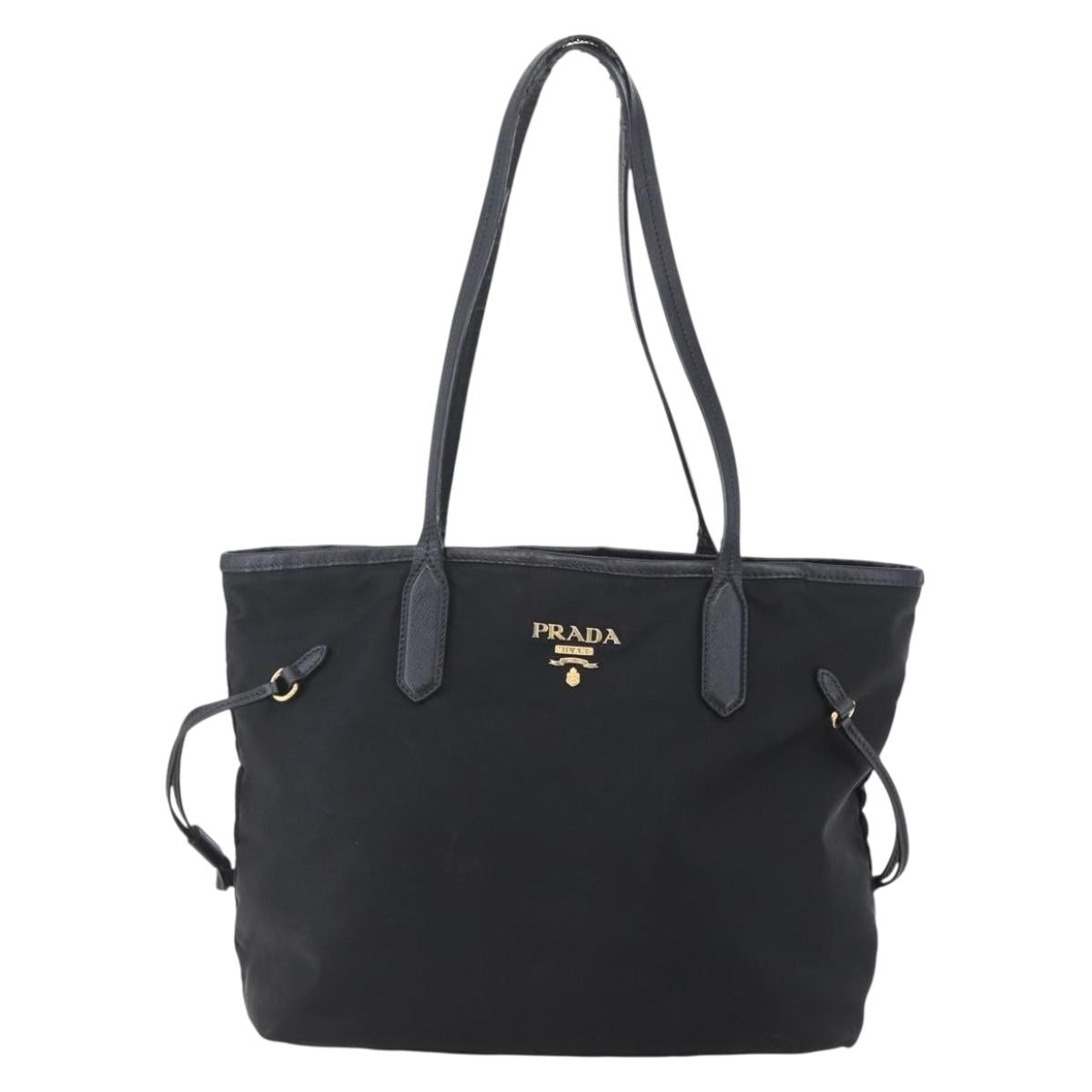 PRADA Tote Bag Nylon Black Gold Auth 154701