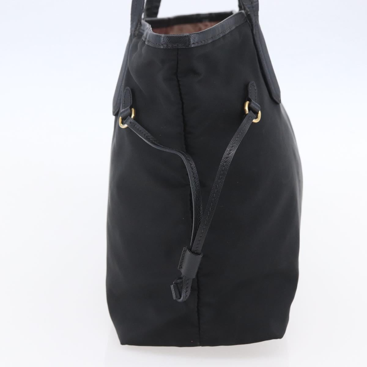 PRADA Tote Bag Nylon Black Gold Auth 154701