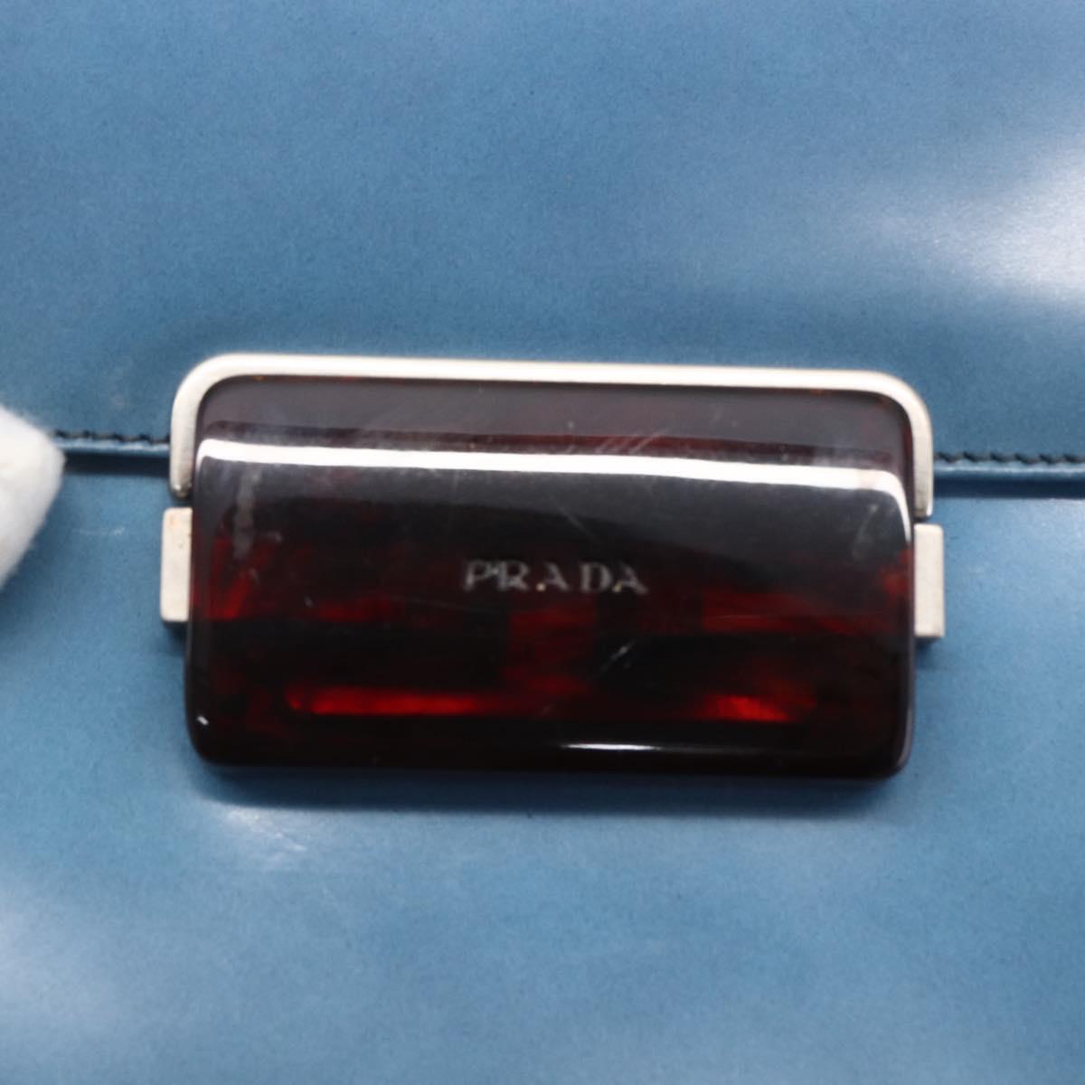 PRADA Hand Bag Enamel Light Blue Silver Auth 154702