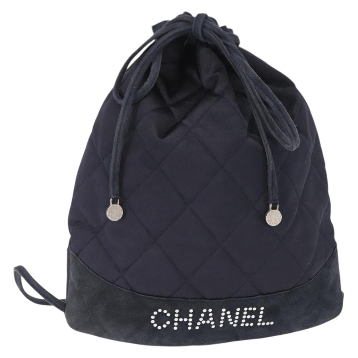 CHANEL Matelasse Backpack Satin Navy CC Auth 154704