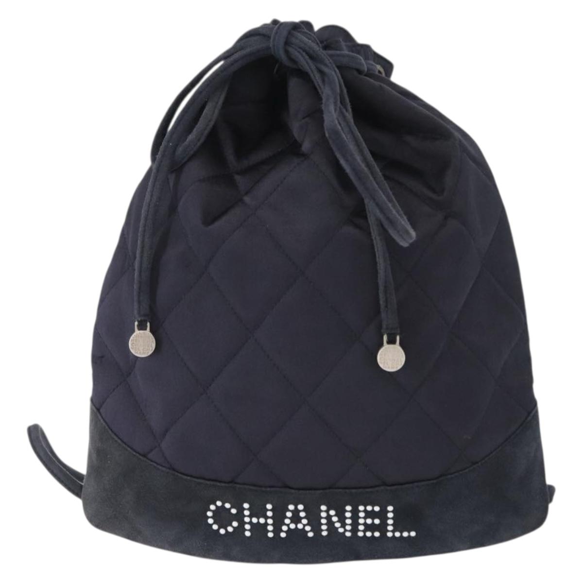 CHANEL Matelasse Backpack Satin Navy CC Auth 154704