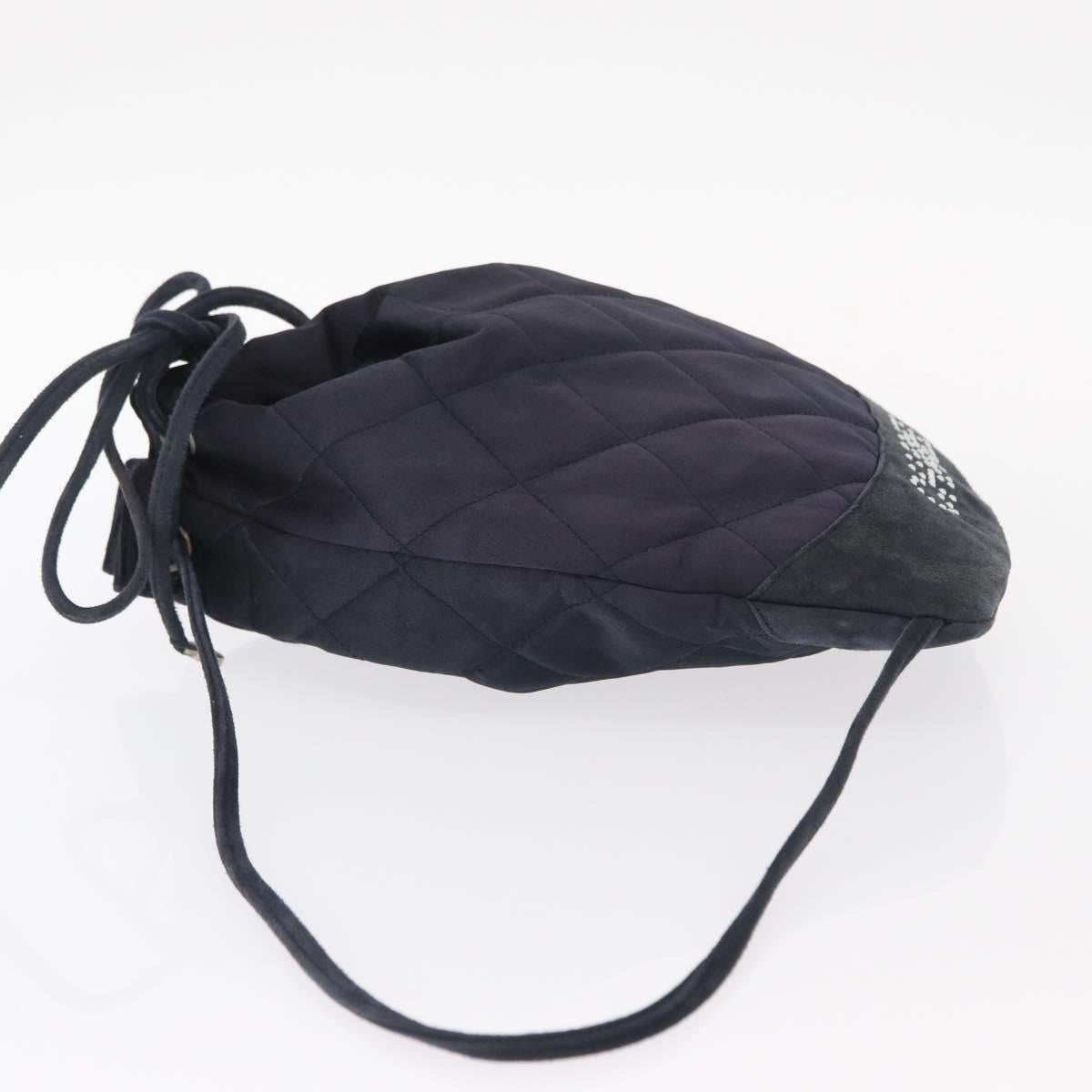 CHANEL Matelasse Backpack Satin Navy CC Auth 154704