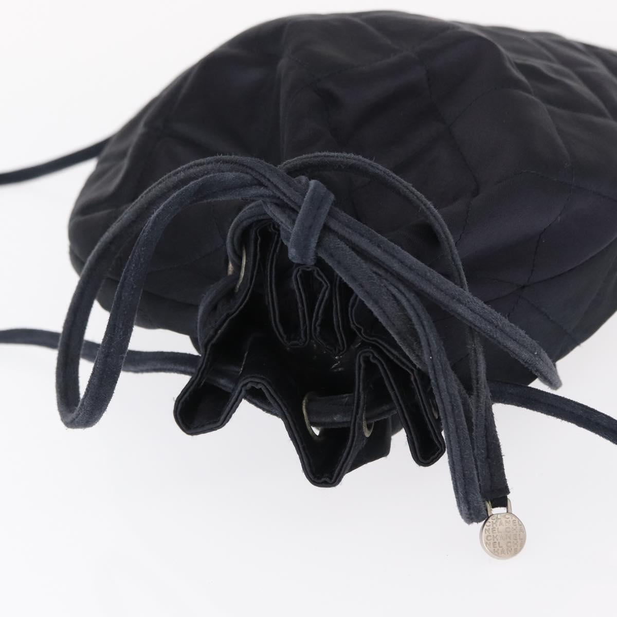 CHANEL Matelasse Backpack Satin Navy CC Auth 154704