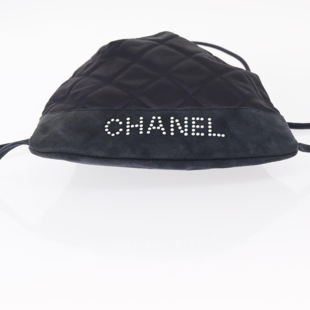 CHANEL Matelasse Backpack Satin Navy CC Auth 154704
