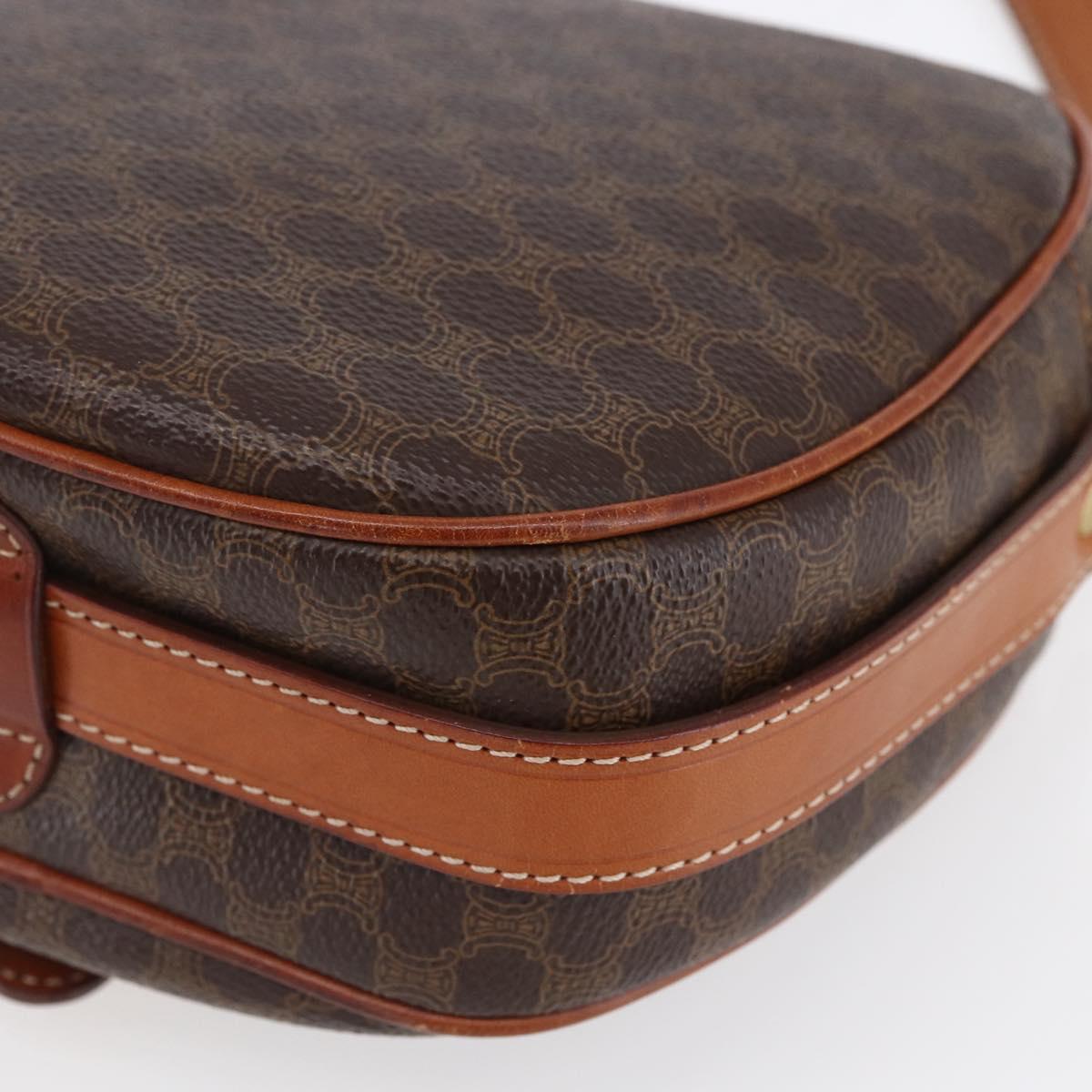 CELINE Macadam Canvas Shoulder Bag PVC Leather Brown Gold Auth 154705