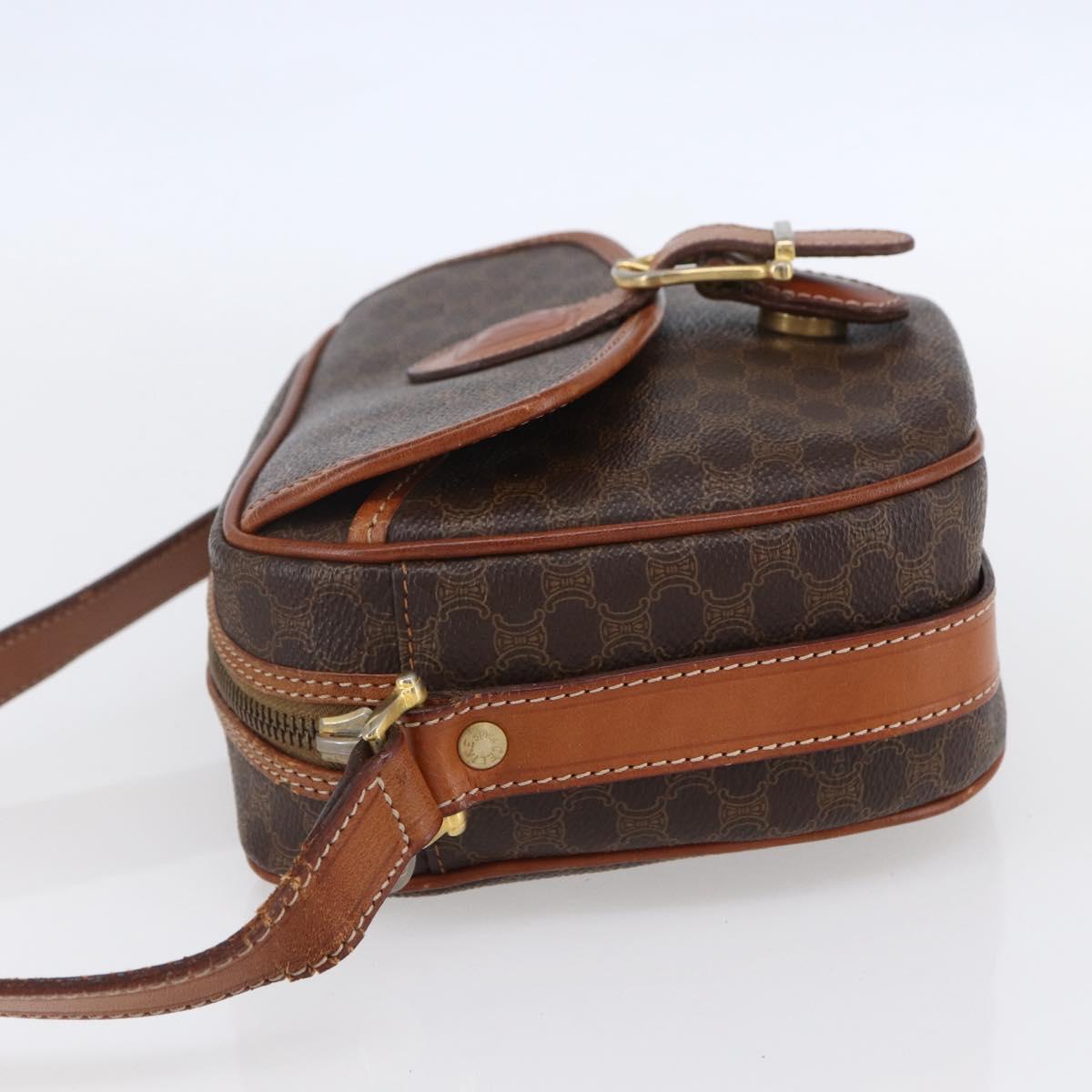 CELINE Macadam Canvas Shoulder Bag PVC Leather Brown Gold Auth 154705