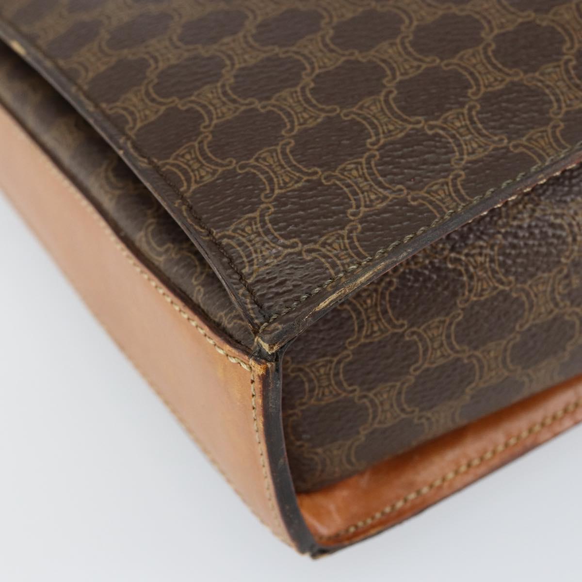 CELINE Macadam Canvas Shoulder Bag PVC Leather Brown Gold Auth 154706