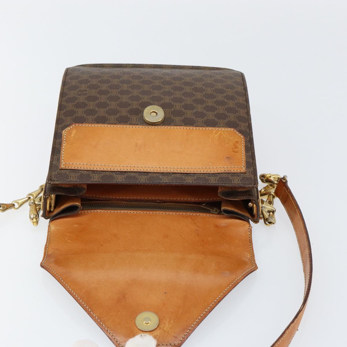 CELINE Macadam Canvas Shoulder Bag PVC Leather Brown Gold Auth 154706