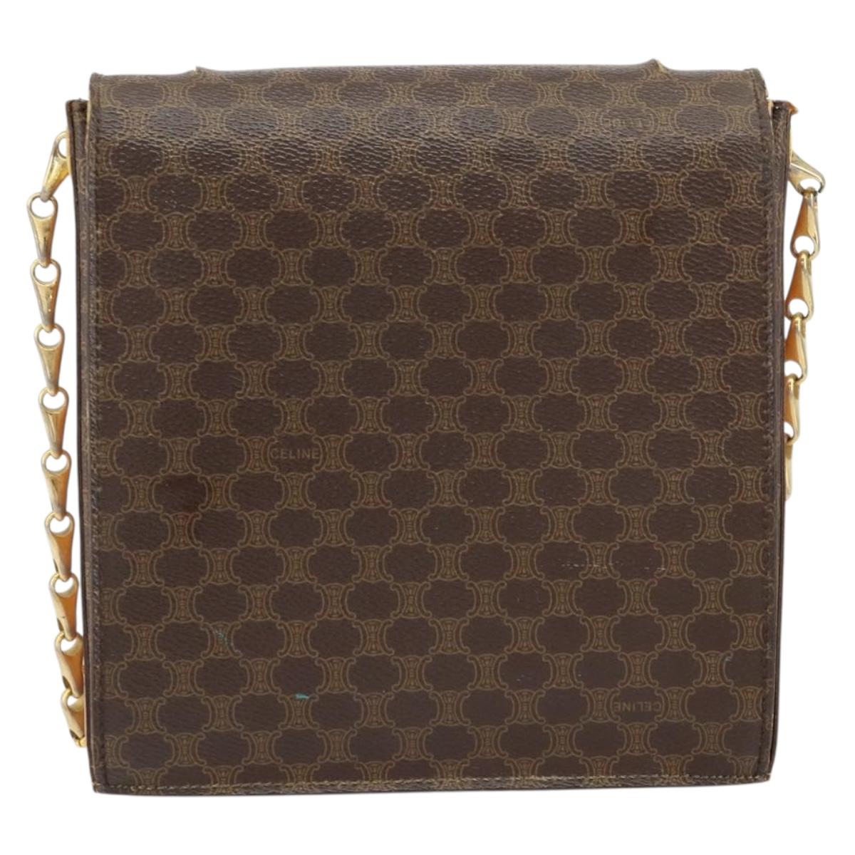 CELINE Macadam Canvas Shoulder Bag PVC Leather Brown Gold Auth 154706