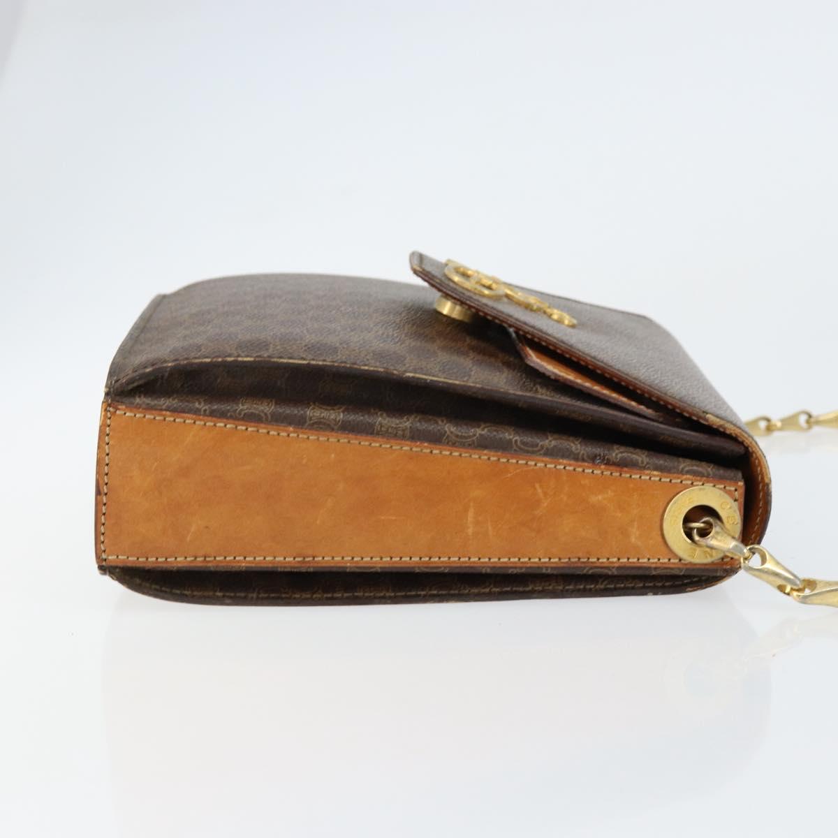 CELINE Macadam Canvas Shoulder Bag PVC Leather Brown Gold Auth 154706