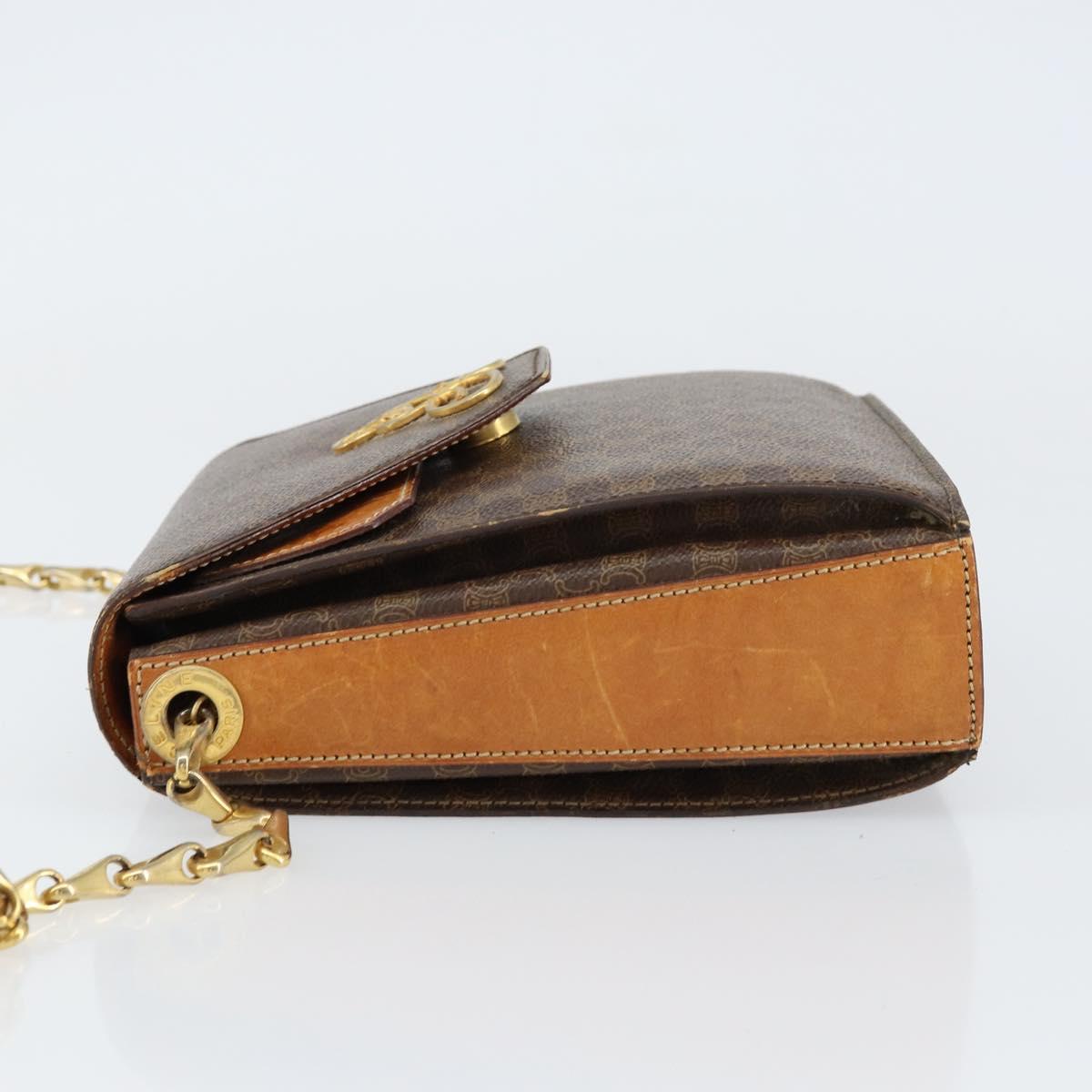 CELINE Macadam Canvas Shoulder Bag PVC Leather Brown Gold Auth 154706