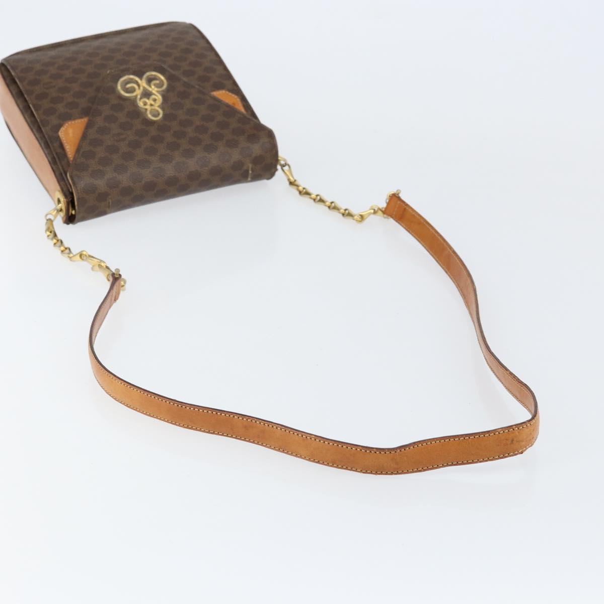 CELINE Macadam Canvas Shoulder Bag PVC Leather Brown Gold Auth 154706