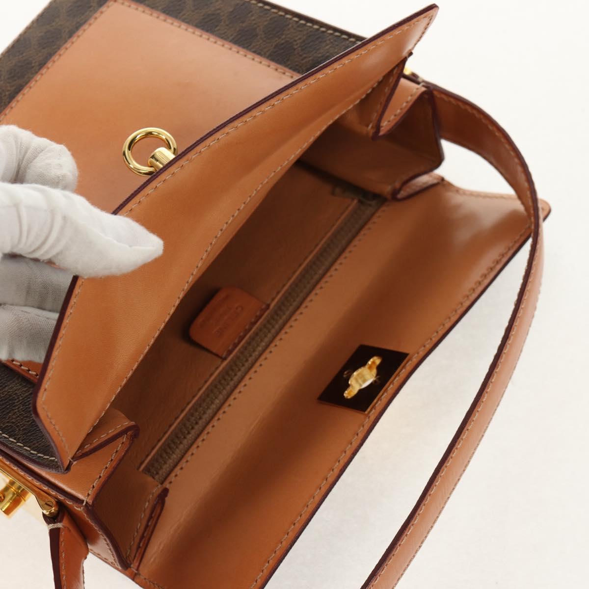 CELINE Macadam Canvas Hand Bag PVC Leather Brown Gold Auth 154707V