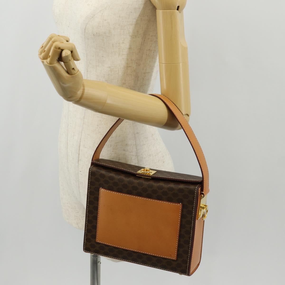 CELINE Macadam Canvas Hand Bag PVC Leather Brown Gold Auth 154707V