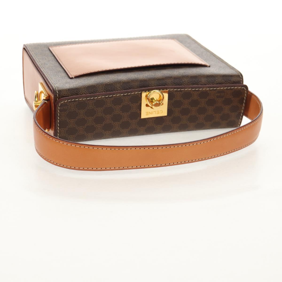 CELINE Macadam Canvas Hand Bag PVC Leather Brown Gold Auth 154707V