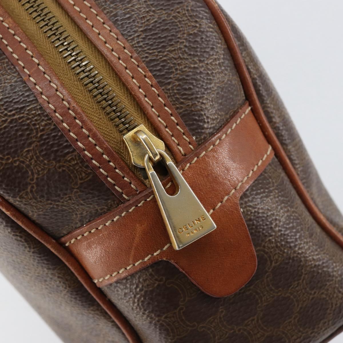 CELINE Macadam Canvas Hand Bag PVC Leather Brown Gold Auth 154710